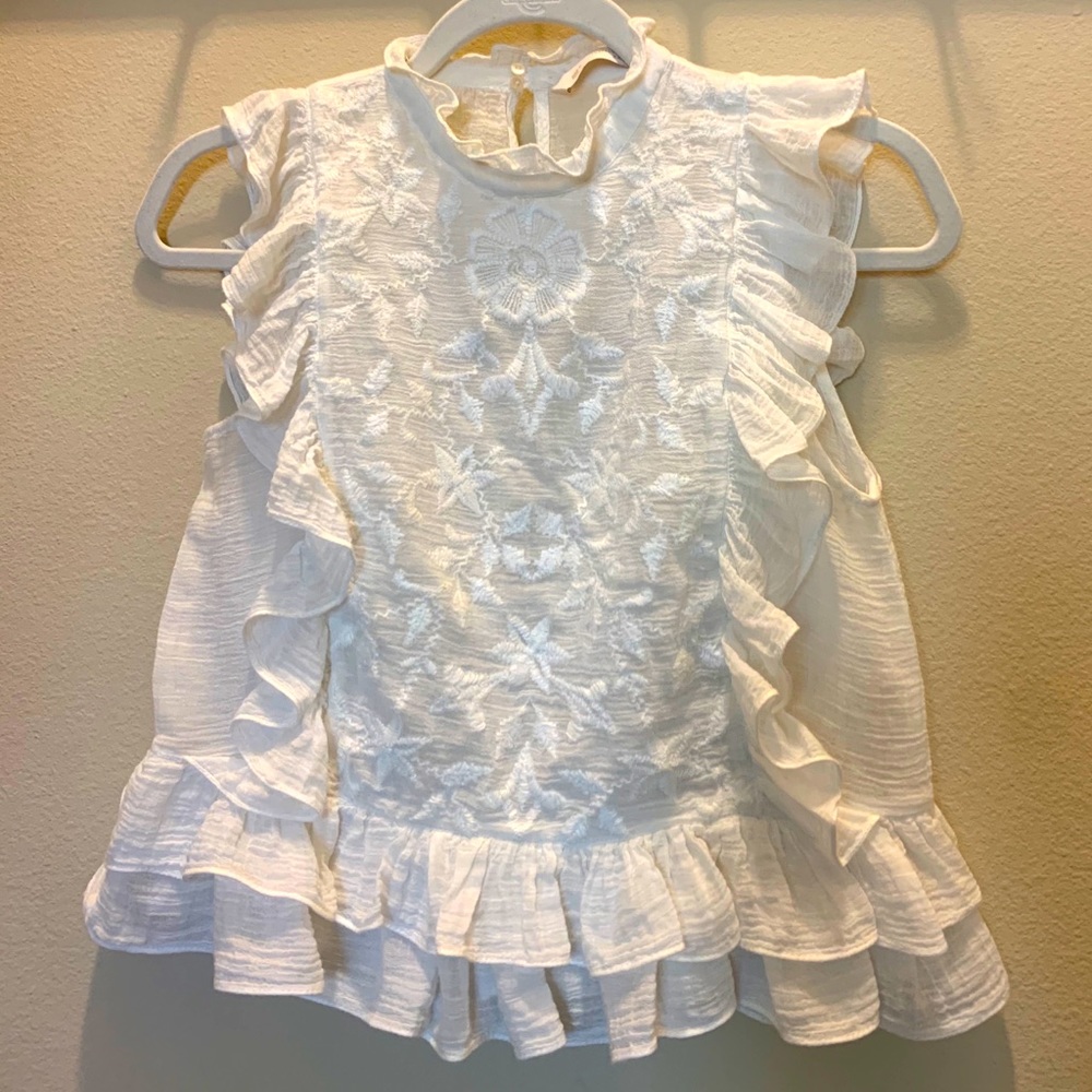 Zara Trufaluc Embroidered Cream Ruffled Blouse